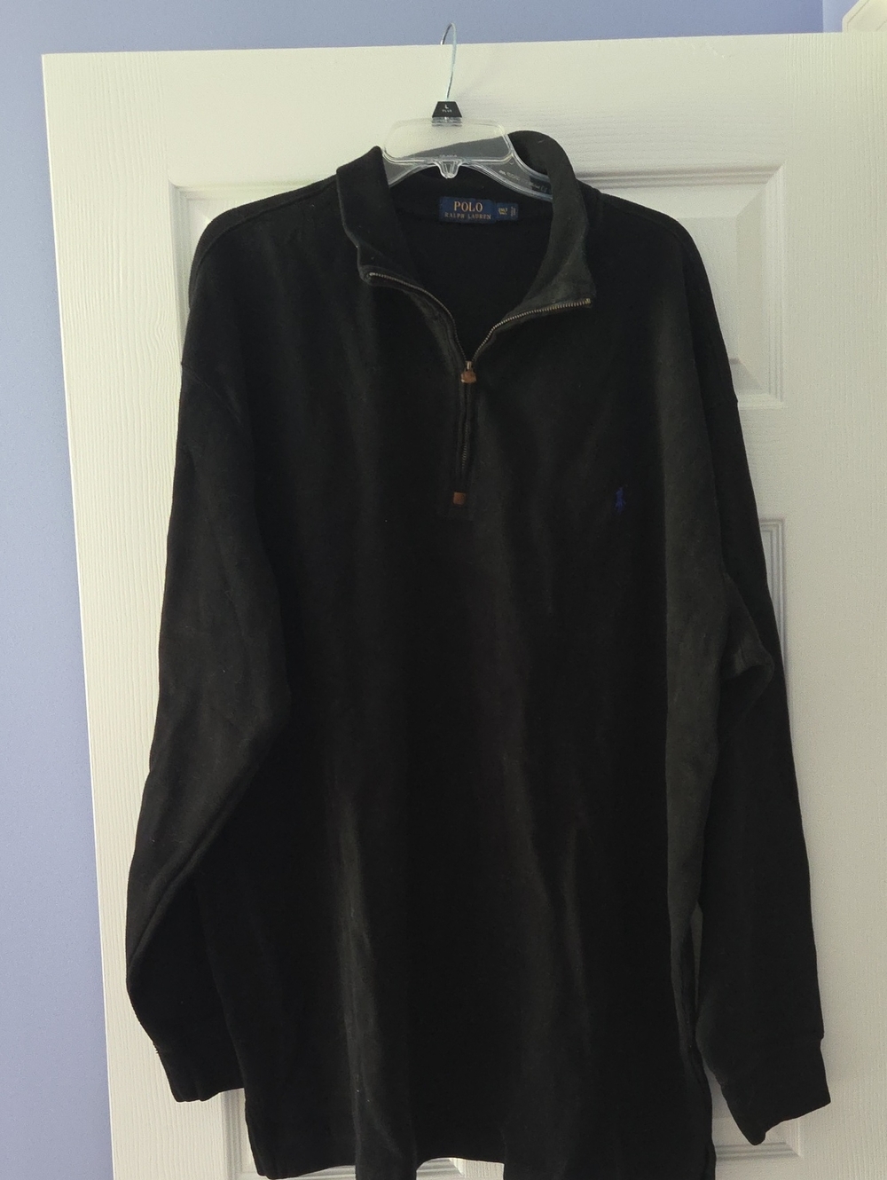 Men's Ralph Lauren Polo Black Quarter Zip Sweater with Blue Horse Logo, 2XL